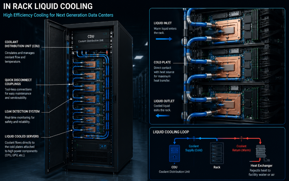 En el sistema de refrigeración líquida en rack